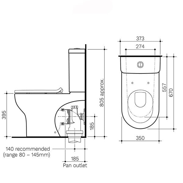 Clark Round Back To Wall Toilet Suite dimensions