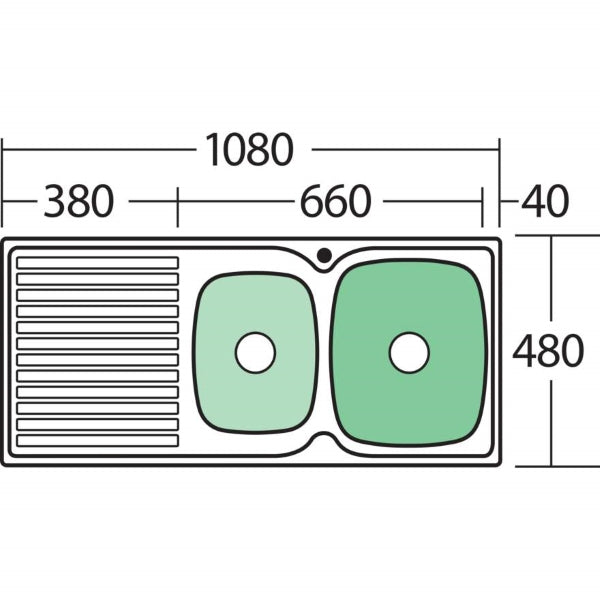 Oliveri Endeavour 1 & 3/4 bowl topmount sink L/H drainer 1TH Technical Drawing - The Blue Space