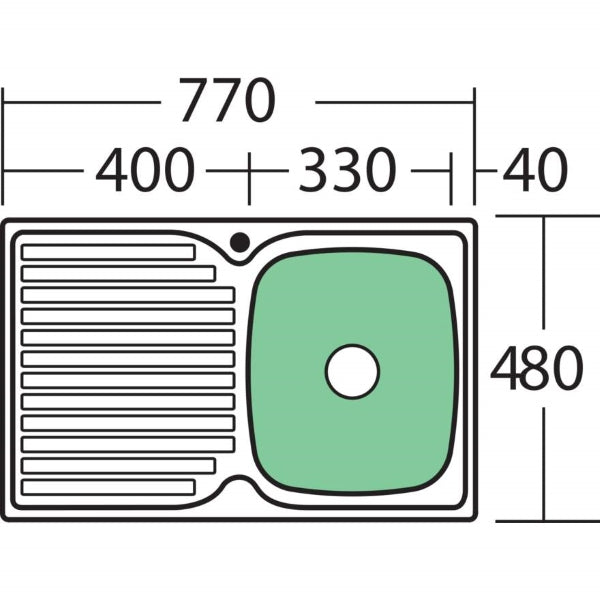 Oliveri Endeavour single bowl topmount sink L/H drainer 1TH Technical Drawing - The Blue Space