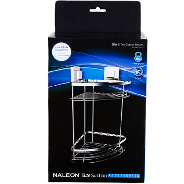 Naleon Elite 2 Tier Corner Basket Chrome in modern bathroom design | The Blue Space