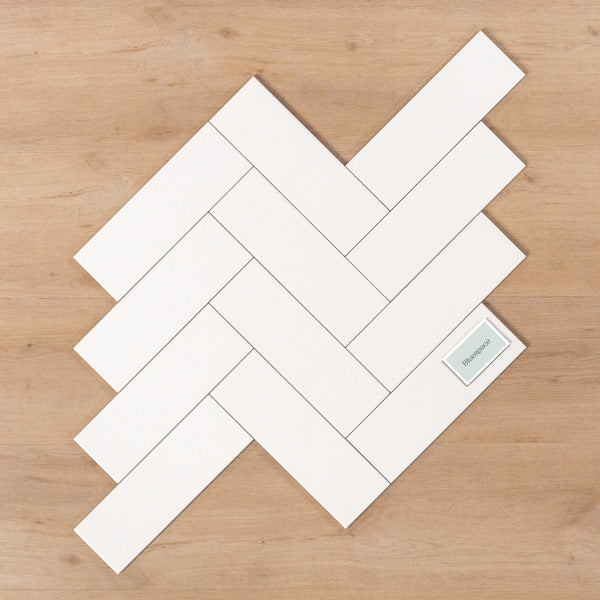 Wategos Satin White 100x300mm Herringbone Pattern - The Blue Space