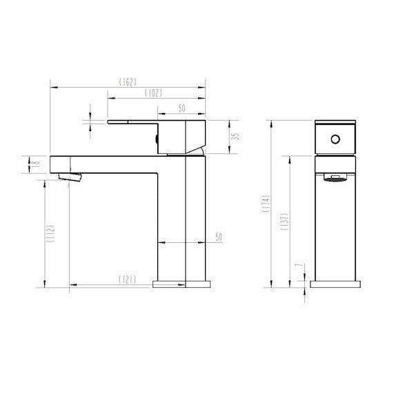 Technical Drawing: Eva Mini Basin Mixer Chrome