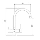 Oliveri Essentials 3 Way Gooseneck Filter Tap Technical Drawing - The Blue Space