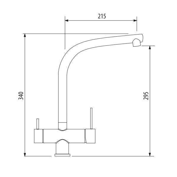 Oliveri Essentials 3 Way Square Neck Filter Tap Technical Drawing - The Blue Space
