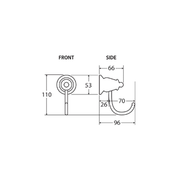 Fienza Lillian Robe Hook Technical Drawing - The Blue Space
