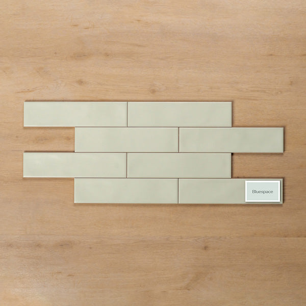 Whitehaven Green Wavy Satin Ceramic Subway Tile 68x280mm Brick Pattern - The Blue Space