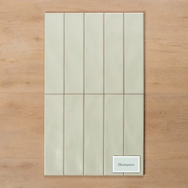 Whitehaven Green Wavy Satin Ceramic Subway Tile 68x280mm Straight Pattern - The Blue Space
