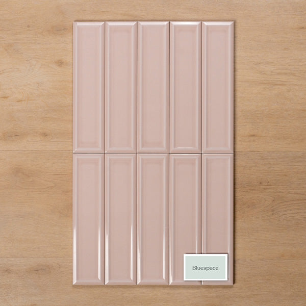 Whitehaven Pink Gloss Frame Ceramic Subway Tile 68x280mm Straight Pattern - The Blue Space