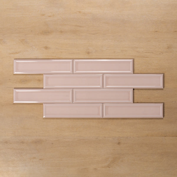 Whitehaven Pink Gloss Frame Ceramic Subway Tile 68x280mm Brick Pattern - The Blue Space