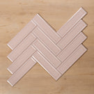 Whitehaven Pink Gloss Frame Ceramic Subway Tile 68x280mm Herringbone Pattern - The Blue Space