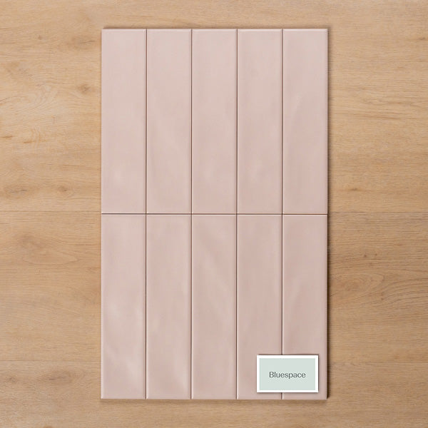 Whitehaven Pink Wavy Satin Ceramic Subway Tile 68x280mm Straight Pattern - The Blue Space