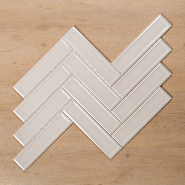 Whitehaven Porcelain Gloss Frame Ceramic Subway Tile 68x280mm Herringbone Pattern - The Blue Space