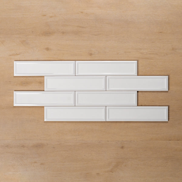 Whitehaven White Gloss Frame Ceramic Subway Tile 68x280mm