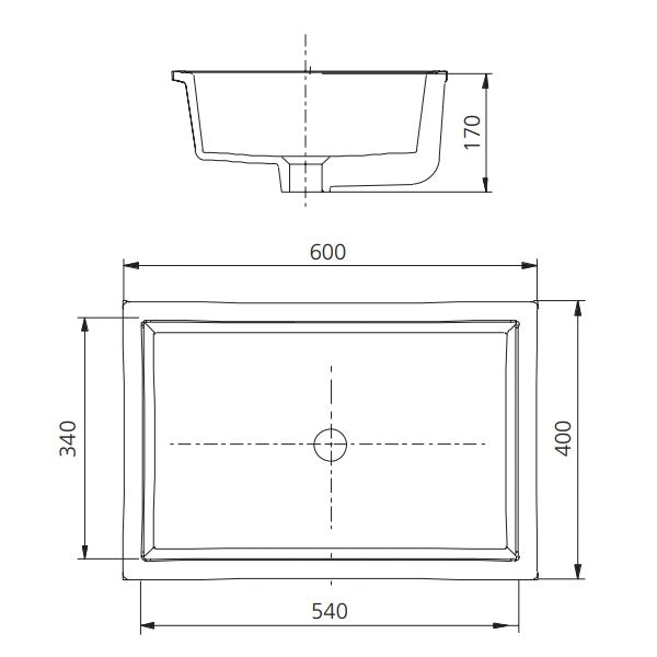 Oslo Undermont Rectangle Basin Technical Drawing - The Blue Space