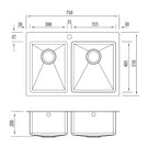 Technical Drawing: Oliveri Apollo 1 & 3/4 bowl sink 1TH LH
