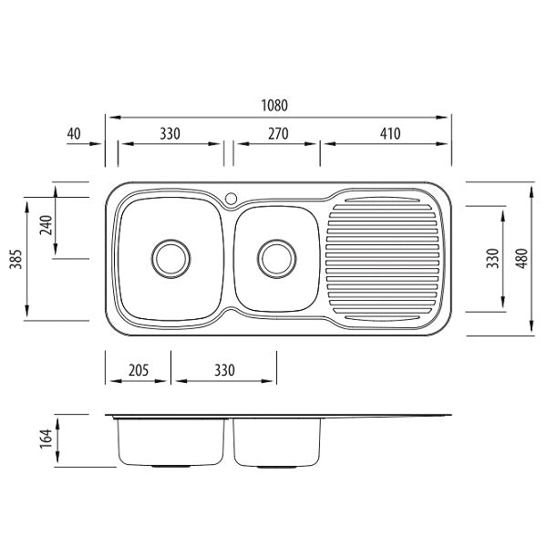 Oliveri LakeLand 1 & 3/4 bowl topmount sink drainer 1TH