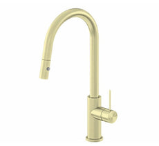 Nero Mecca Pull Out Sink Mixer With Vegie Spray Brushed Gold | The Blue Space