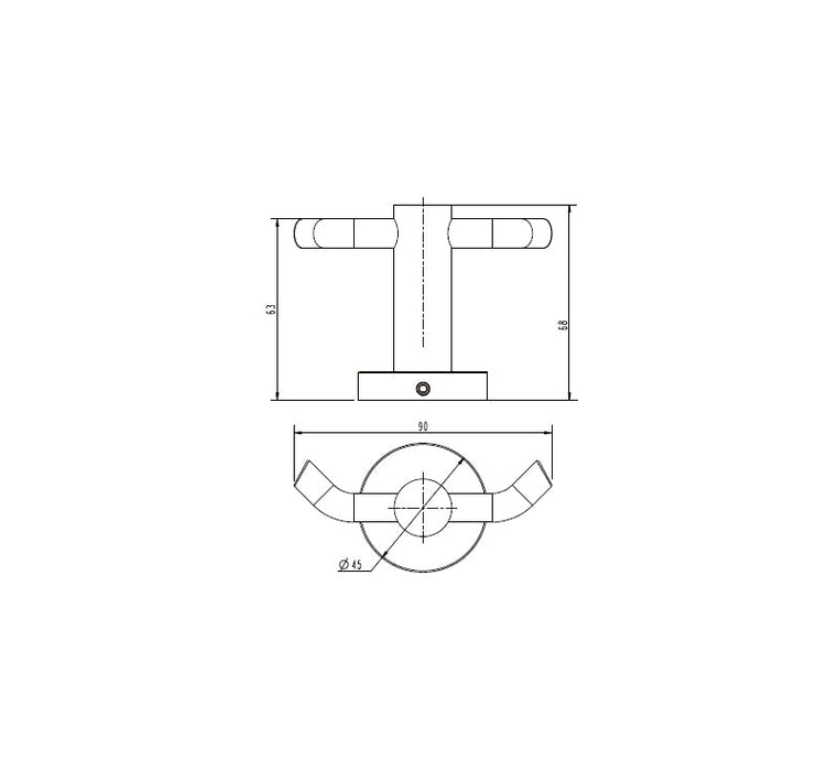 Technical Drawing: Mirage Robe Hook Double Chrome