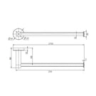 Technical Drawing: Mirage Hand Towel Bar 260mm Brushed Bronze