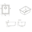 Technical Drawing: Como Single Bowl Granite Sink Black Finish - 380 x 460 x 194