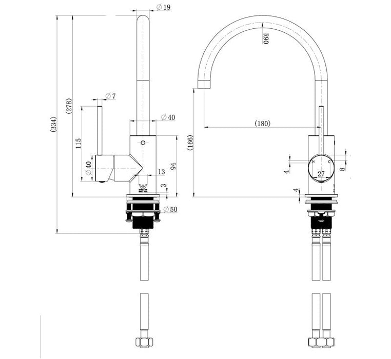 Technical Drawing: Star Mini Basin / Kitchen Mixer Gun Metal
