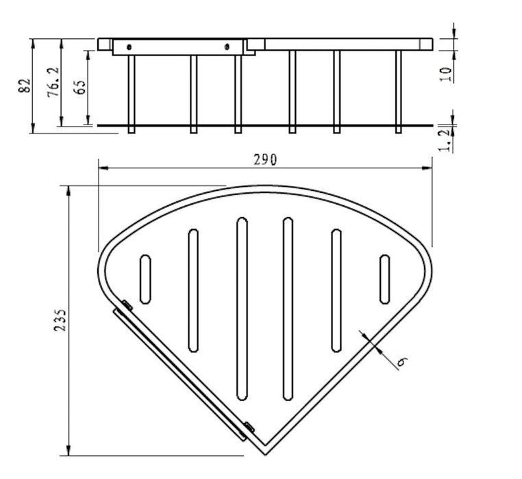 Technical Drawing: Deluxe Corner Shower Basket Single Shelf Chrome