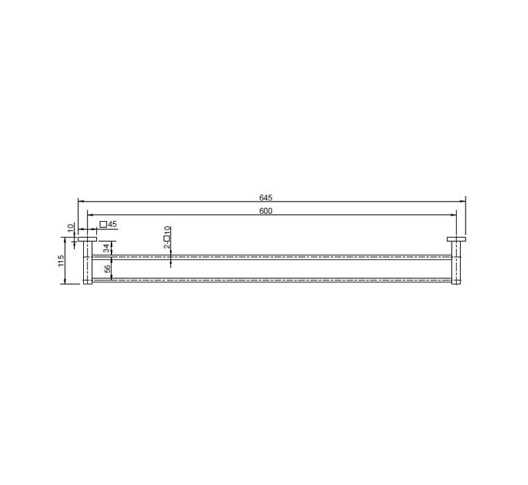 Technical Drawing: Luxe Double Towel Rail Chrome 600