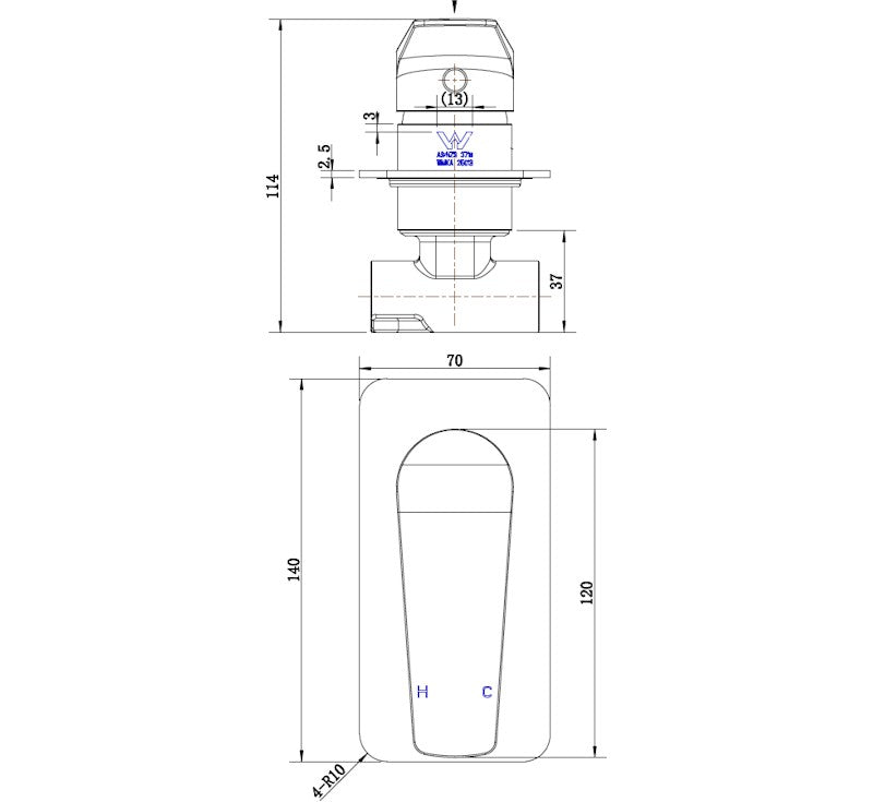 Technical Drawing: Cascade Shower Mixer Chrome