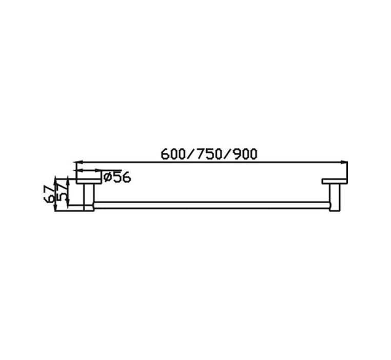 Technical Drawing: Ideal Single Towel Rail 600/750/900mm Semi-Matte Black