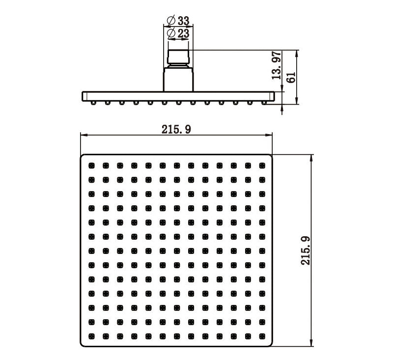 Technical Drawing: Shower Head Square Matte Black