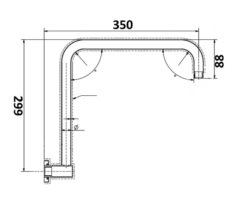 Star High Rise Shower Arm Round 350mm Brushed Nickel