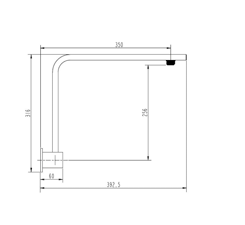 Chao High Rise Shower Arm Square 350mm Chrome