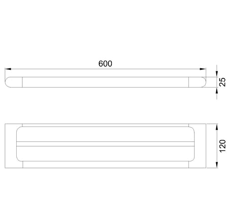 Technical Drawing: Momento Liquid Double Towel Rail Chrome 600