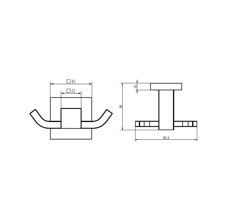 Technical Drawing: Luxe Robe Hook Double Chrome