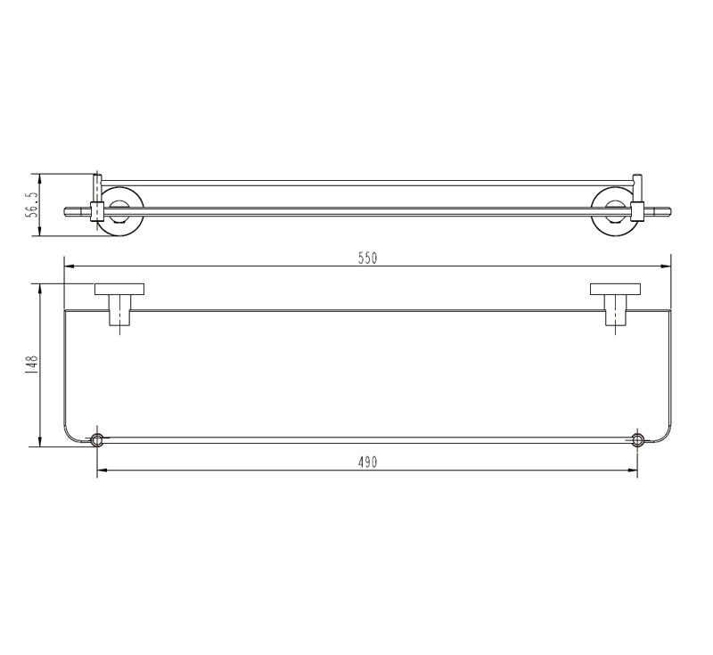 Technical Drawing: Eva Glass Shelf Chrome