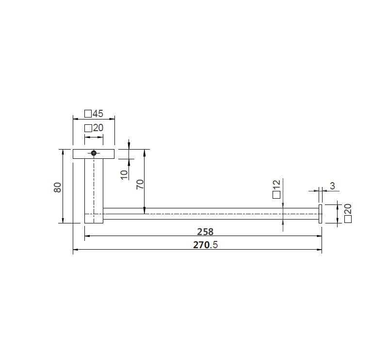 Technical Drawing: Luxe Towel Bar 270mm Matte Black