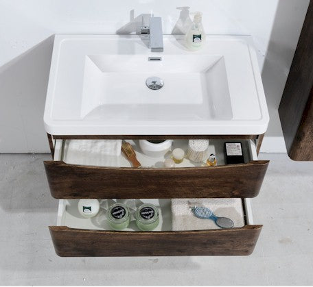 Ancona 900mm Wall Hung Vanity Rosewood Wood Grain - The Blue Space