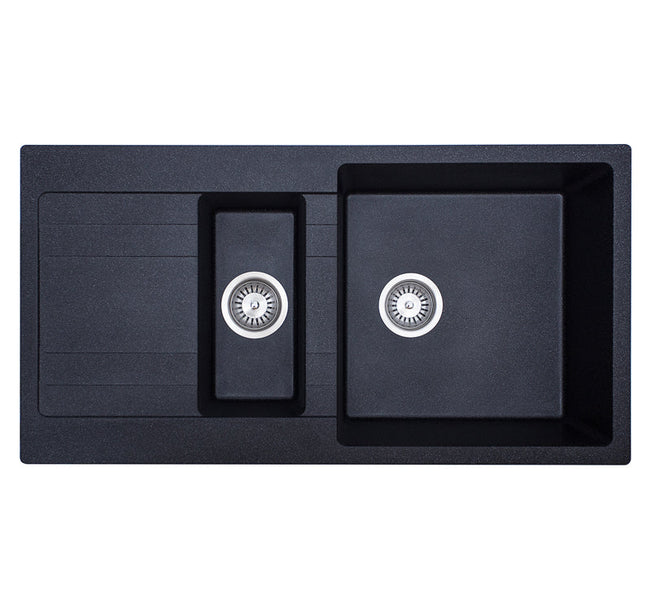 Modern National Riva 1 & 1/2 Bowl With Drainer Black Finish - 960 x 500 x 210 | The Blue Space