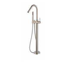 Modern National Star Round Floor Mixer with Hand Shower Brushed Nickel | The Blue Space