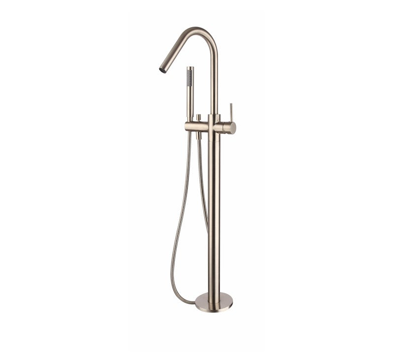 Modern National Star Round Floor Mixer with Hand Shower Brushed Nickel | The Blue Space