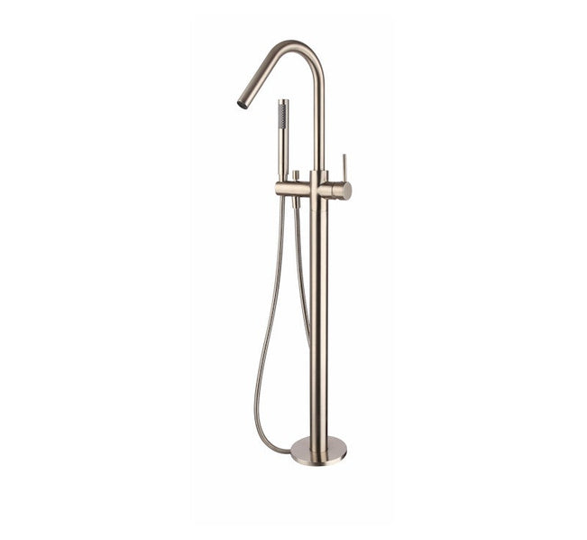 Modern National Star Round Floor Mixer with Hand Shower Brushed Nickel | The Blue Space