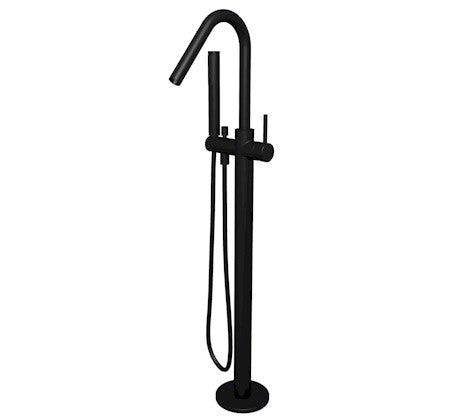 Modern National Star Round Floor Mixer with Hand Shower Matte Black | The Blue Space