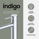 Indigo Alisa Tower basin mixer 15 year warranty, Australian support team and installation guides