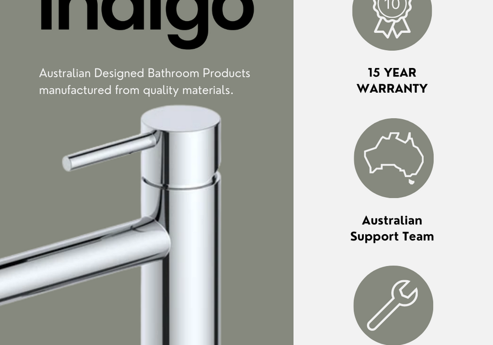 Indigo Alisa Tower basin mixer 15 year warranty, Australian support team and installation guides