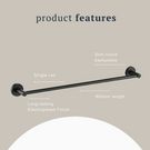 Indigo Ciara Single Towel Rail Matte Black product features | The Blue Space