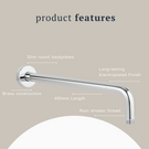 Indigo Ciara Wall Shower Arm 400mm Chrome product features | The Blue Space