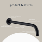 Indigo Ciara Wall Shower Arm 400mm Matte Black product features | The Blue Space
