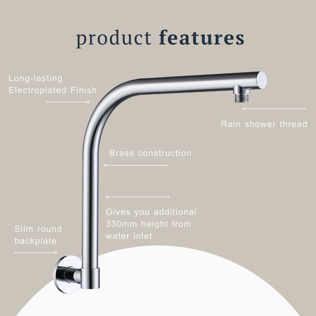 Indigo Ciara Upswept Right Angle Shower Arm 350mm Chrome - The Blue Space