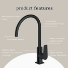 Indigo Savina Sink Mixer Matte Black product features | Swivel black sink mixer at The Blue Space