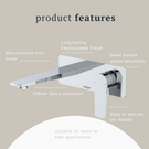 Indigo Savina Wall Basin/Bath Mixer 225mm Chrome product features | The Blue Space